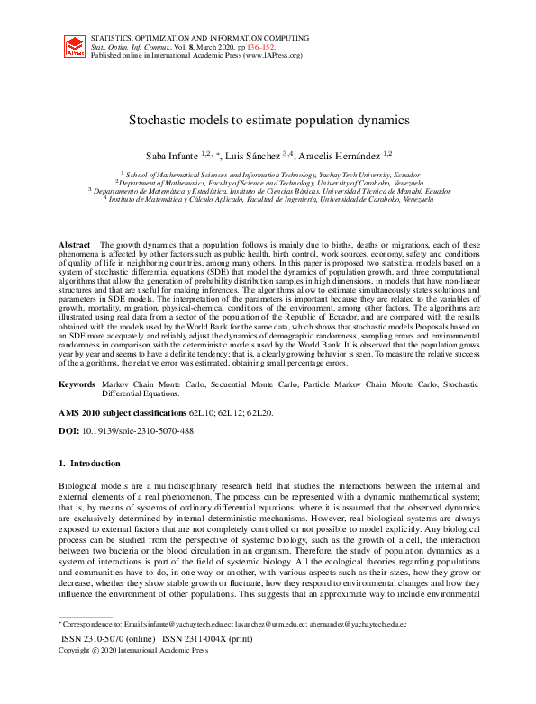 (PDF) Stochastic models to estimate population dynamics