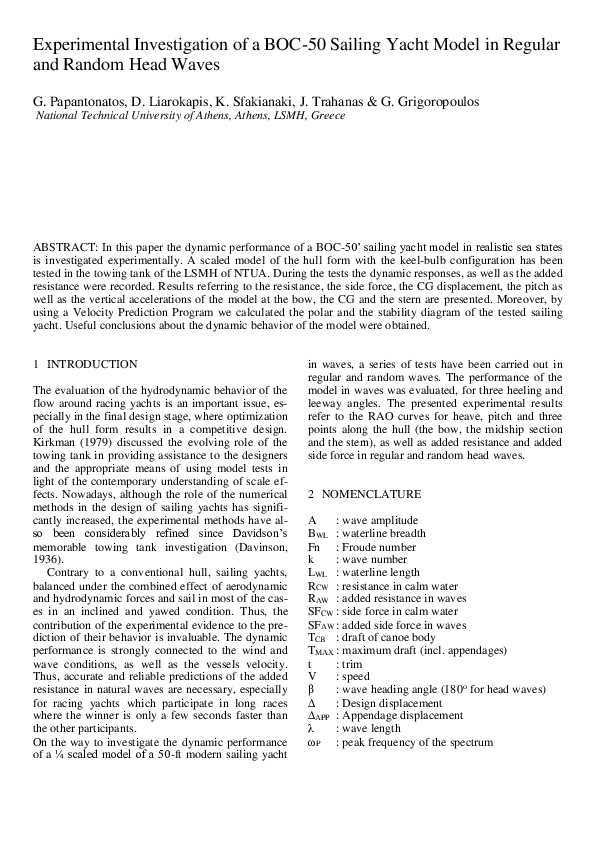 (PDF) Experimental investigation of a BOC-50 sailing yacht model in ...