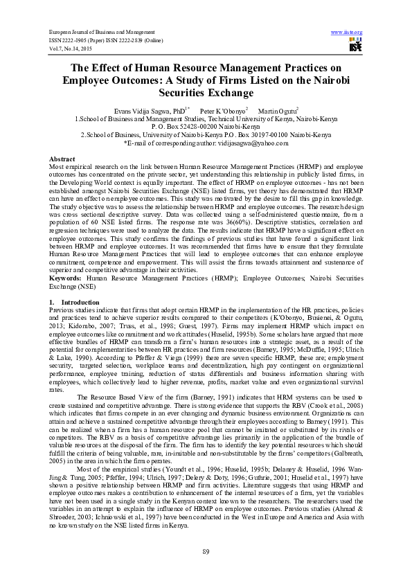 (PDF) The Effect of Human Resource Management Practices on Employee ...