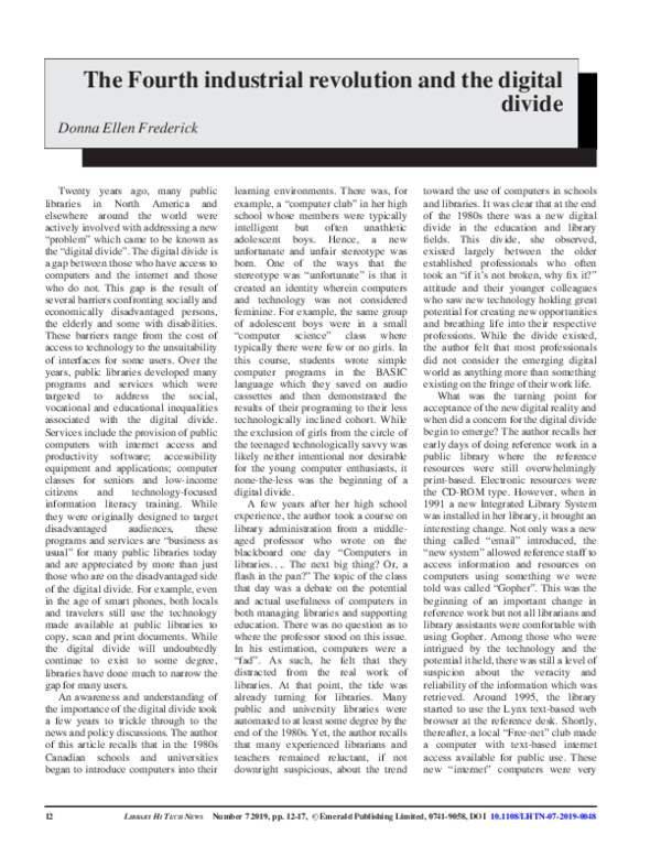 (PDF) The Fourth industrial revolution and the digital divide