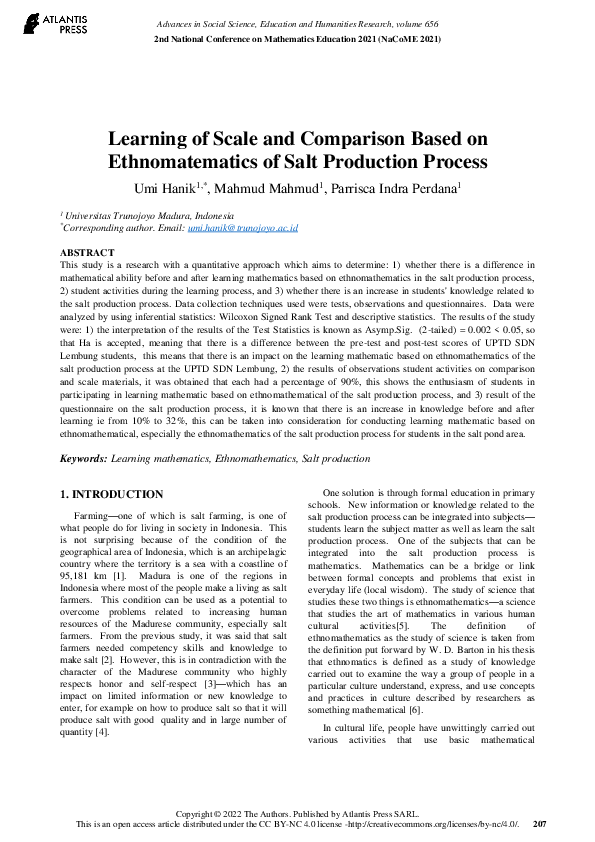 (PDF) Learning of Scale and Comparison Based on Ethnomatematics of Salt ...