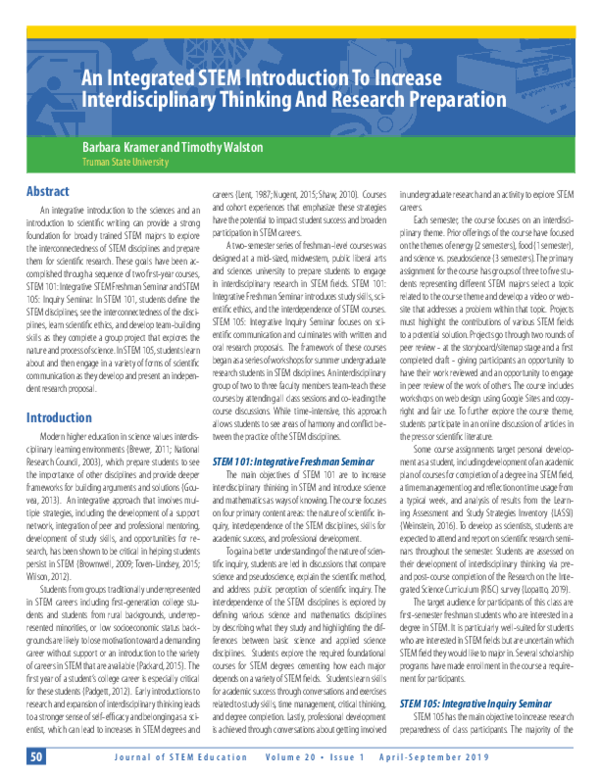 (PDF) An Integrated STEM Introduction to Increase Interdisciplinary ...