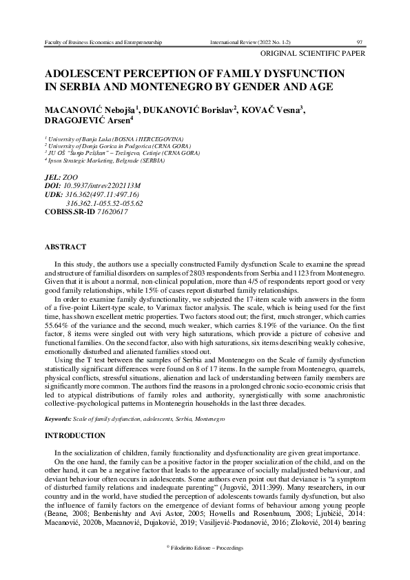 (PDF) Adolescent perception of family dysfunction in Serbia and ...