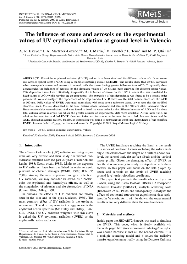 (PDF) The influence of ozone and aerosols on the experimental values of ...