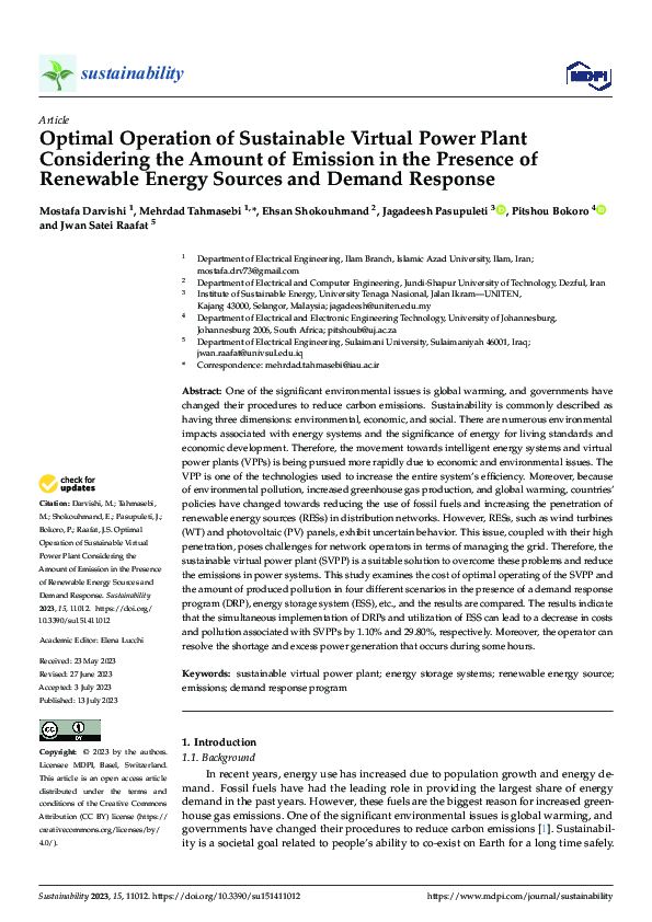 (PDF) Optimal Operation of Sustainable Virtual Power Plant Considering ...