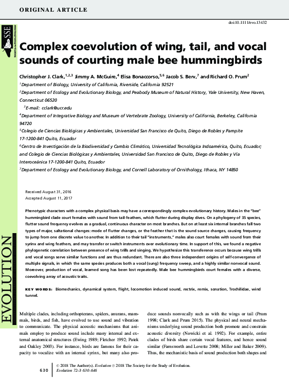 (PDF) Complex coevolution of wing, tail, and vocal sounds of courting ...