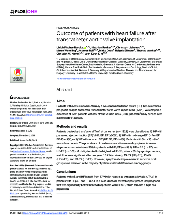(PDF) Outcome of patients with heart failure after transcatheter aortic ...