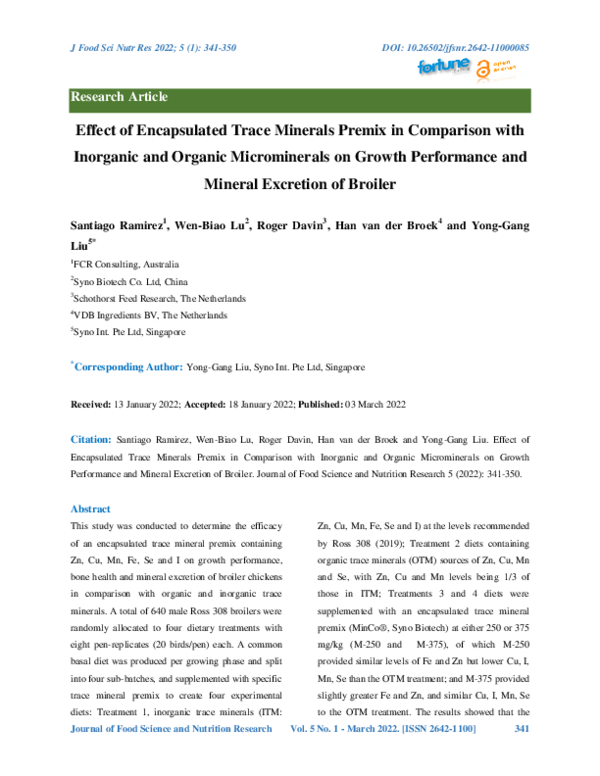 (PDF) Effect of Encapsulated Trace Minerals Premix in Comparison with ...