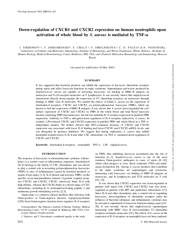 (PDF) Down-regulation of CXCR1 and CXCR2 expression on human ...