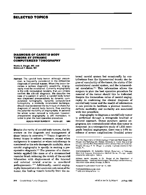 (PDF) Diagnosis of carotid body tumors by dynamic computerized tomography