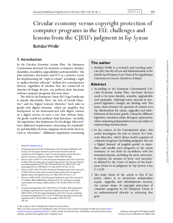(PDF) Circular economy versus copyright protection of computer programs ...