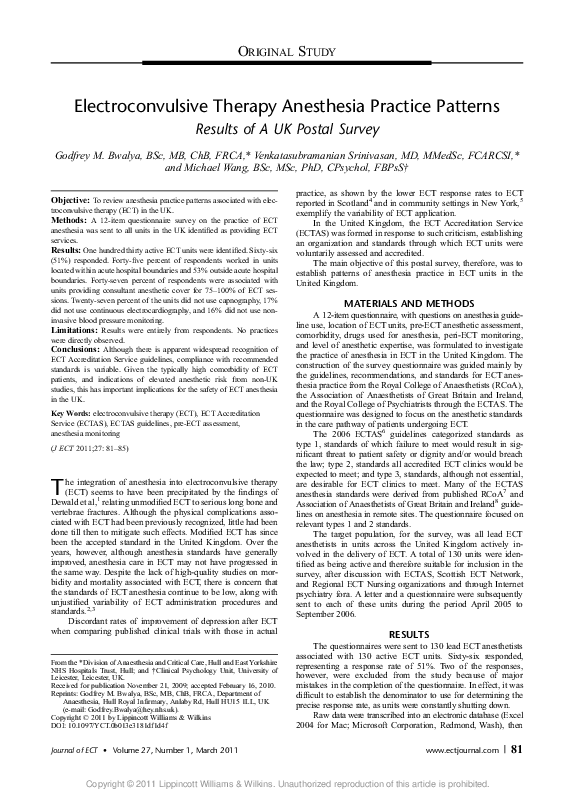 (PDF) Electroconvulsive Therapy Anesthesia Practice Patterns