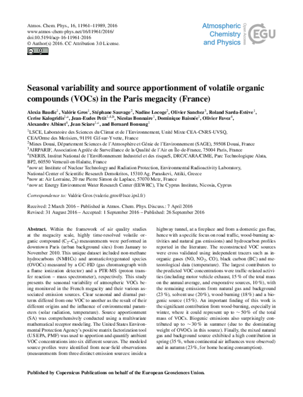 (PDF) Seasonal variability and source apportionment of volatile organic ...