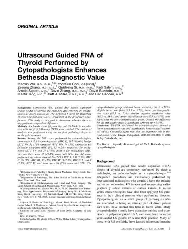(PDF) Ultrasound guided FNA of thyroid performed by cytopathologists ...