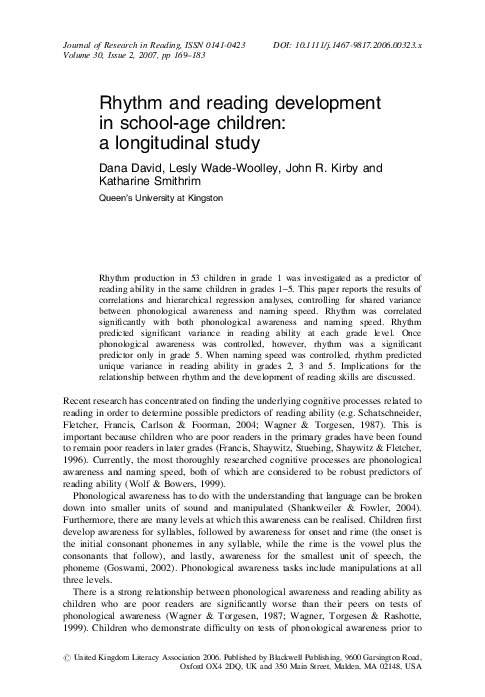(PDF) Rhythm and reading development in school-age children: a ...