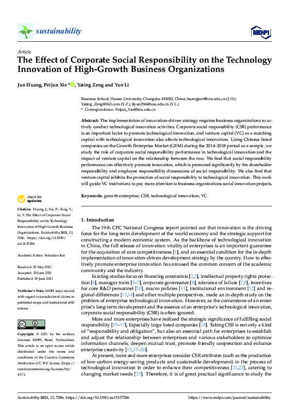 (PDF) The Effect of Corporate Social Responsibility on the Technology ...
