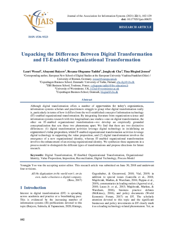(PDF) Unpacking the Difference Between Digital Transformation and IT ...