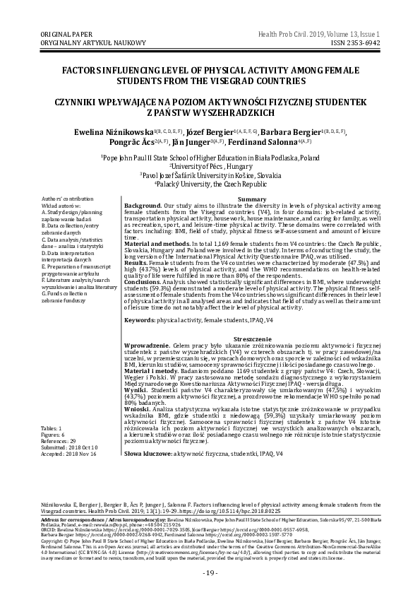 (PDF) Factors influencing levels of physical activity among female ...