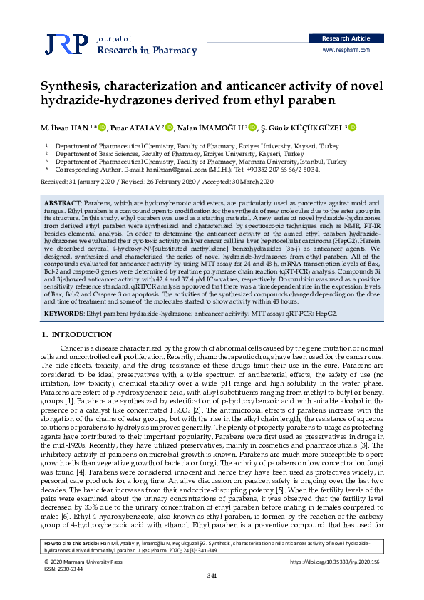 (PDF) Synthesis, characterization and anticancer activity of novel ...