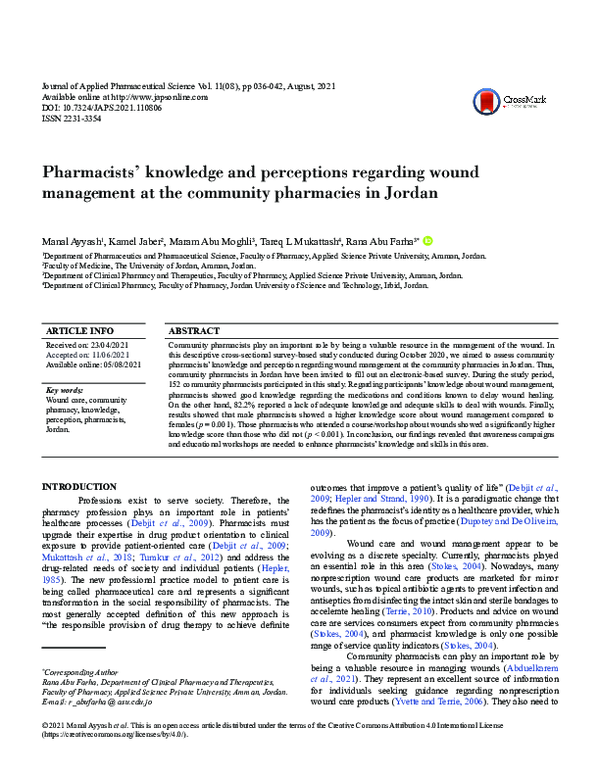 (PDF) Pharmacists’ knowledge and perceptions regarding wound management ...