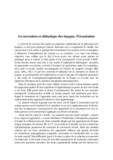 (PDF) La narration en didactique des langues. Présentation