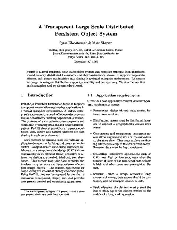 (PDF) A Transparent Large Scale Distributed Persistent Object System