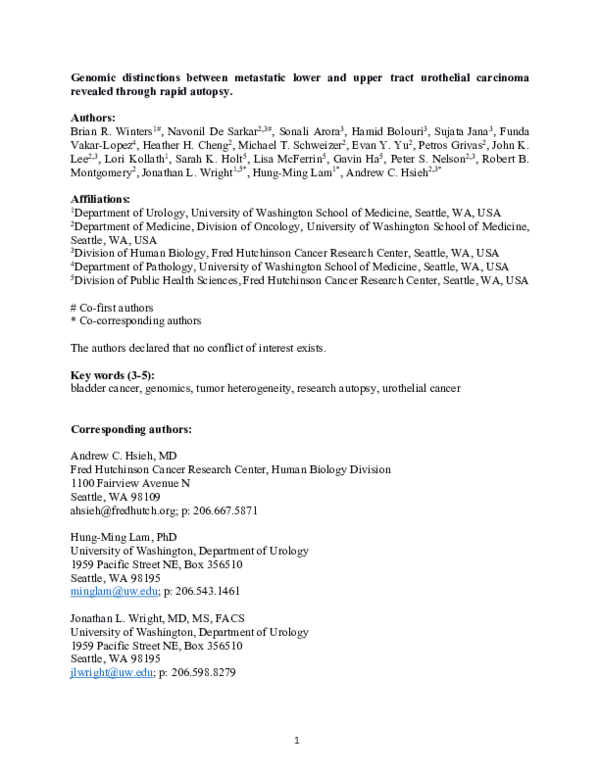 (PDF) Genomic distinctions between metastatic lower and upper tract ...