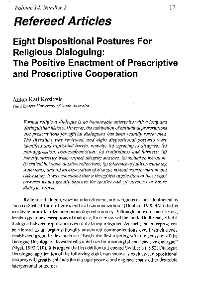 (PDF) Eight Dispositional Postures For Religious Dialoguing: The ...