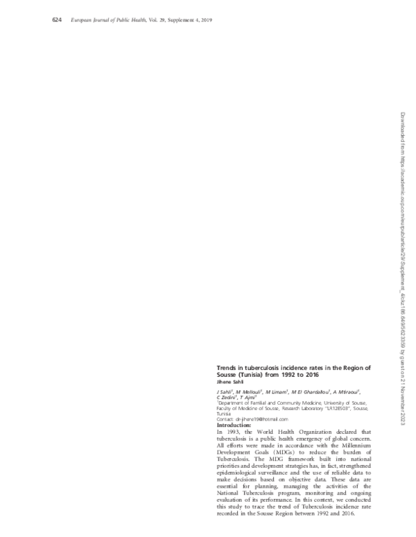 (PDF) Trends in tuberculosis incidence rates in the Region of Sousse ...