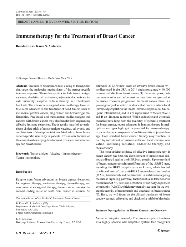 (PDF) Immunotherapy for the treatment of breast cancer