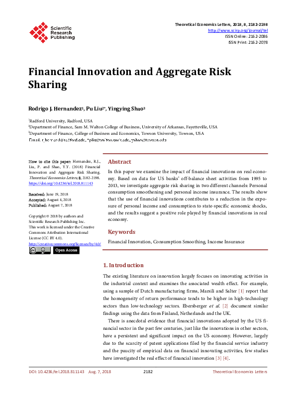 (PDF) Financial Innovation and Aggregate Risk Sharing