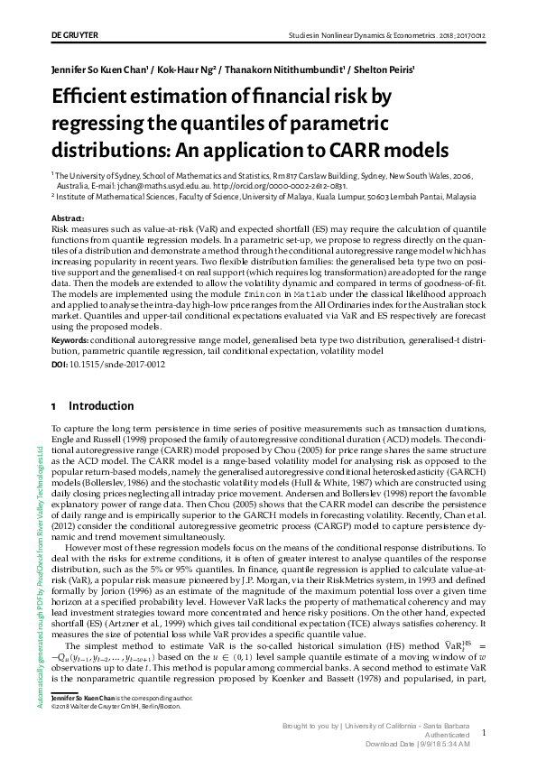 (PDF) Efficient estimation of financial risk by regressing the ...