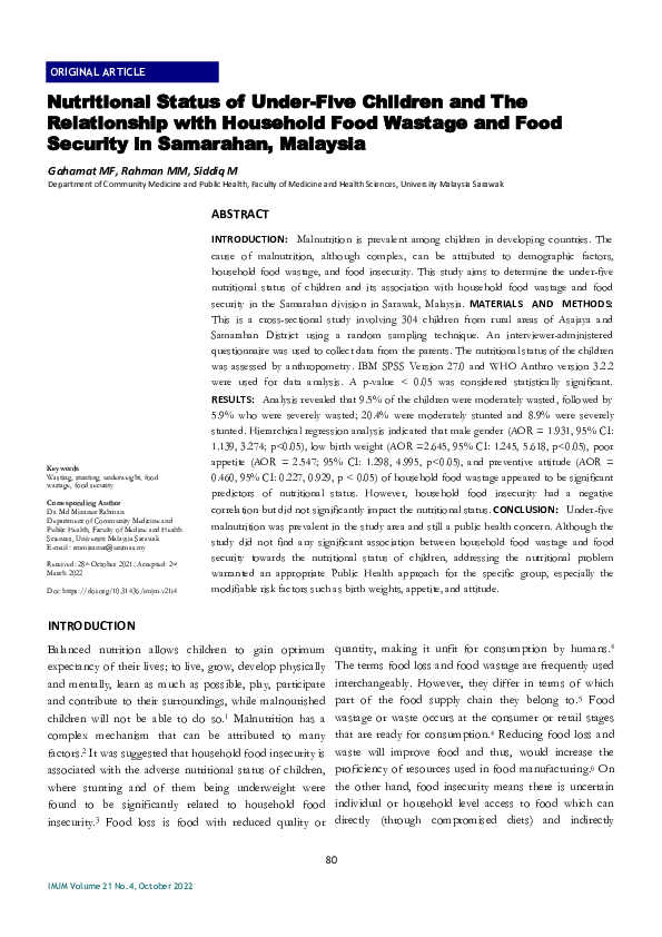 (PDF) Nutritional Status of Under-Five Children and The Relationship ...