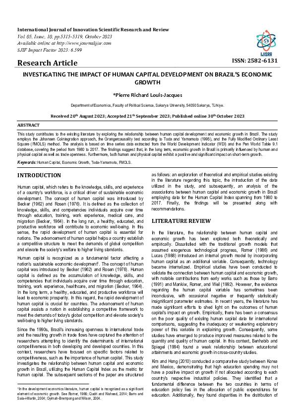 (PDF) INVESTIGATING THE IMPACT OF HUMAN CAPITAL DEVELOPMENT ON BRAZIL'S ...