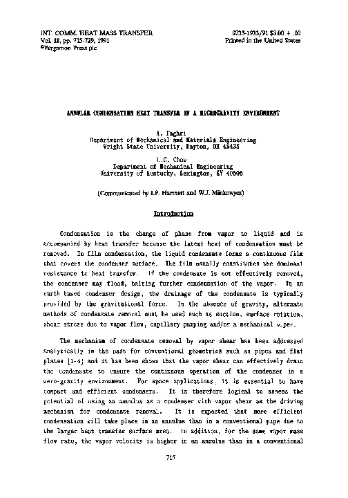 (PDF) Annular condensation heat transfer in a microgravity environment