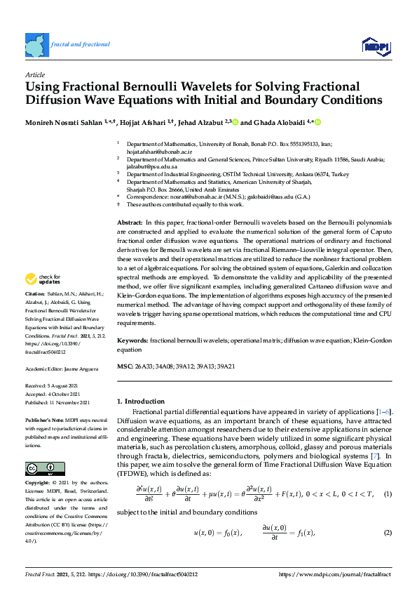 (PDF) Using Fractional Bernoulli Wavelets for Solving Fractional ...