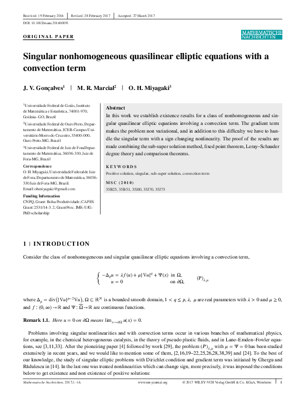 (PDF) Singular nonhomogeneous quasilinear elliptic equations with a ...