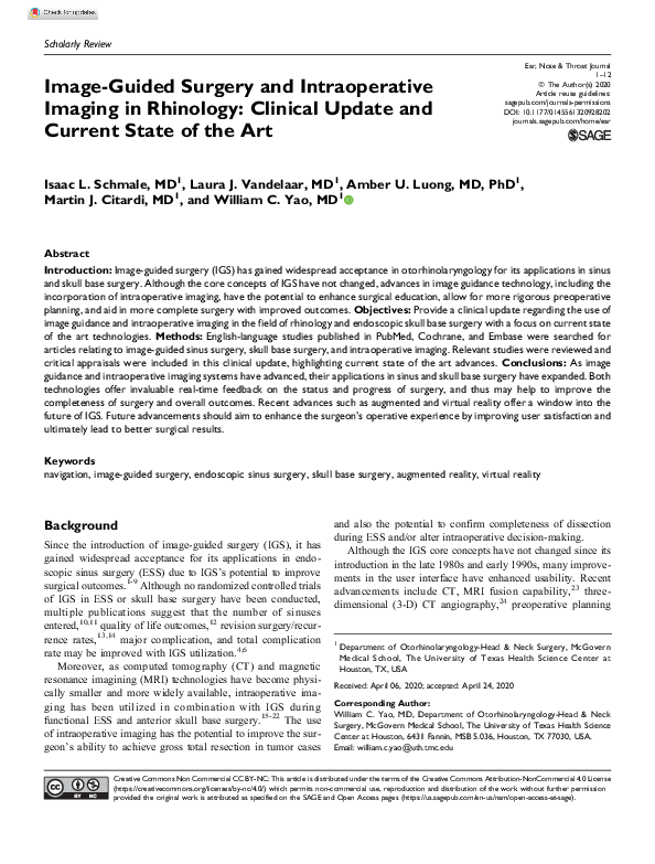 (PDF) Image-Guided Surgery and Intraoperative Imaging in Rhinology ...