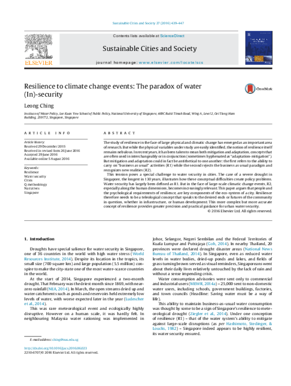 (PDF) Resilience to climate change events: The paradox of water (In ...