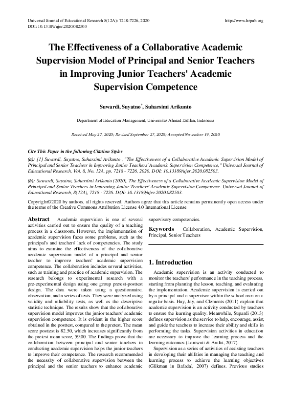 (PDF) The Effectiveness of a Collaborative Academic Supervision Model ...