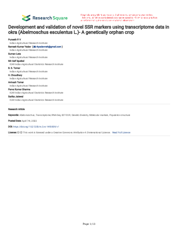 (PDF) Development and validation of novel SSR markers using ...