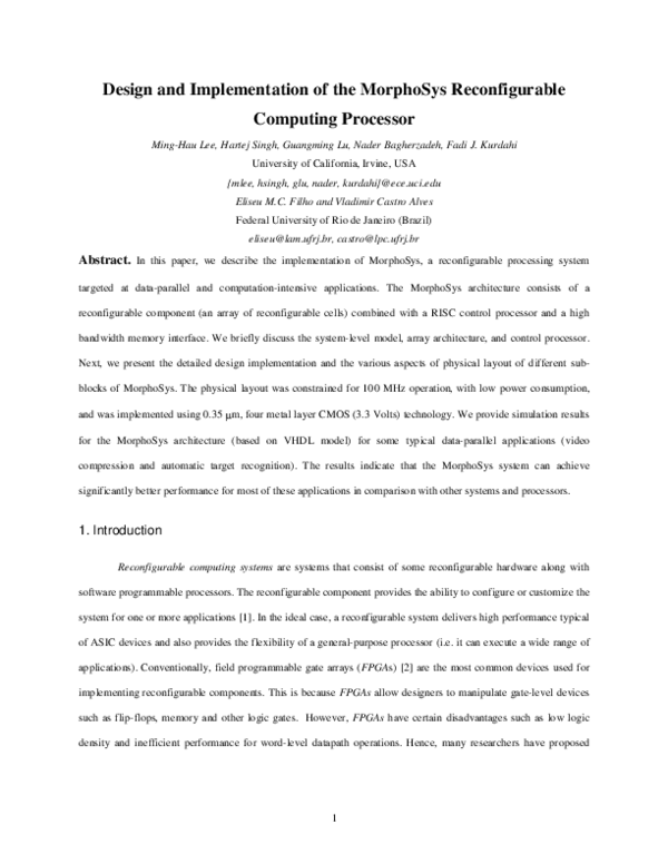 (PDF) Design and Implementation of the MorphoSys Reconfigurable ...