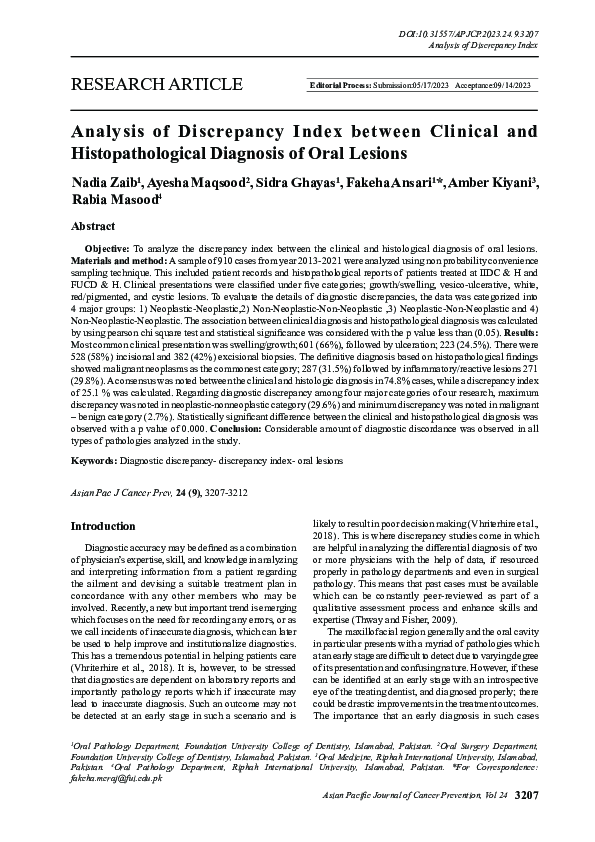 (PDF) Analysis of Discrepancy Index between Clinical and ...