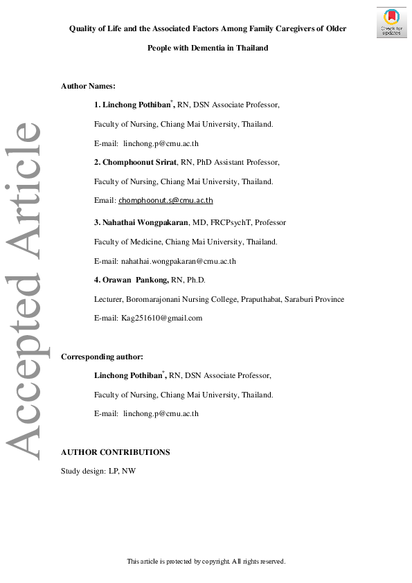 (PDF) Quality of life and the associated factors among family ...