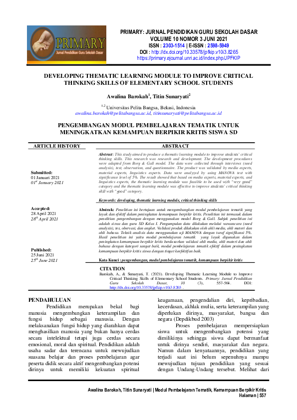 (PDF) Developing Learning Science Module to Improve Critical Thinking ...