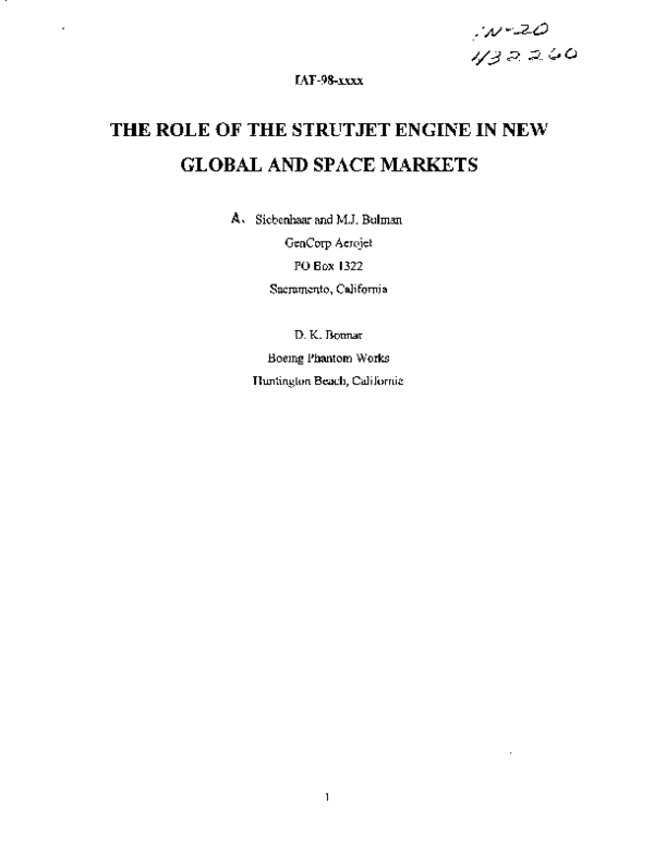 (PDF) The Role of the Strutjet Engine in New Global and Space Markets