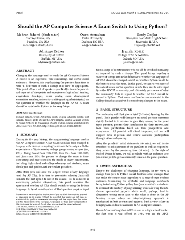 (PDF) Should the AP Computer Science A Exam Switch to Using Python?