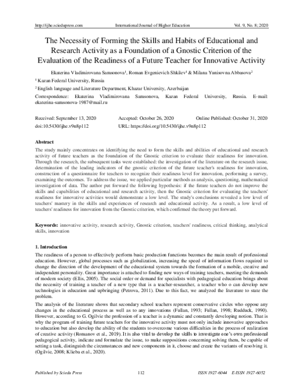 (PDF) The Necessity of Forming the Skills and Habits of Educational and ...