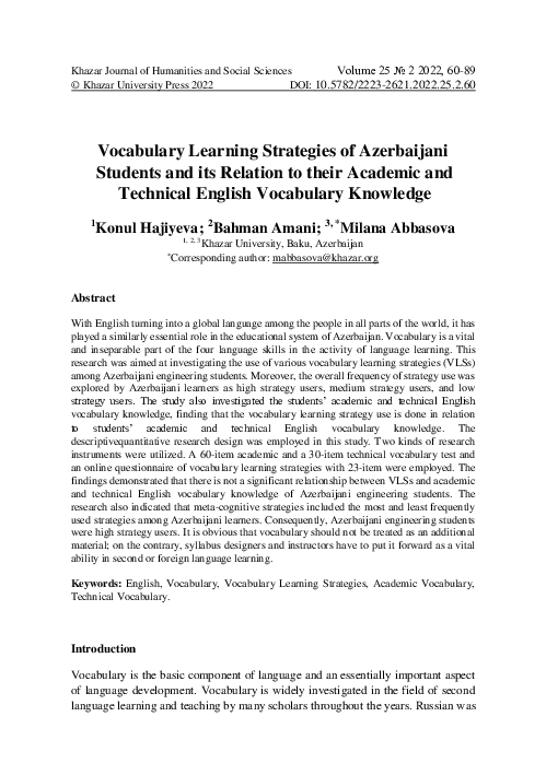 (PDF) Vocabulary Learning Strategies of Azerbaijani Students and its ...