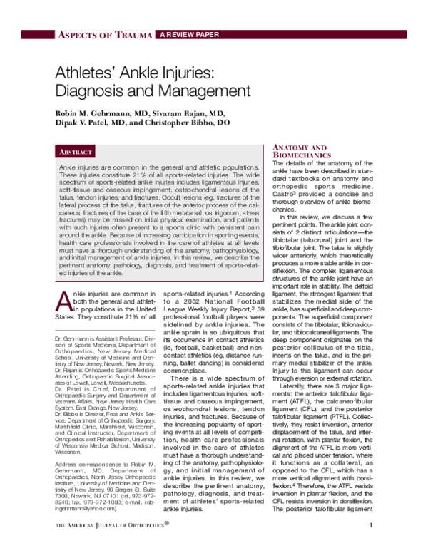 (PDF) Athletes' ankle injuries: diagnosis and management